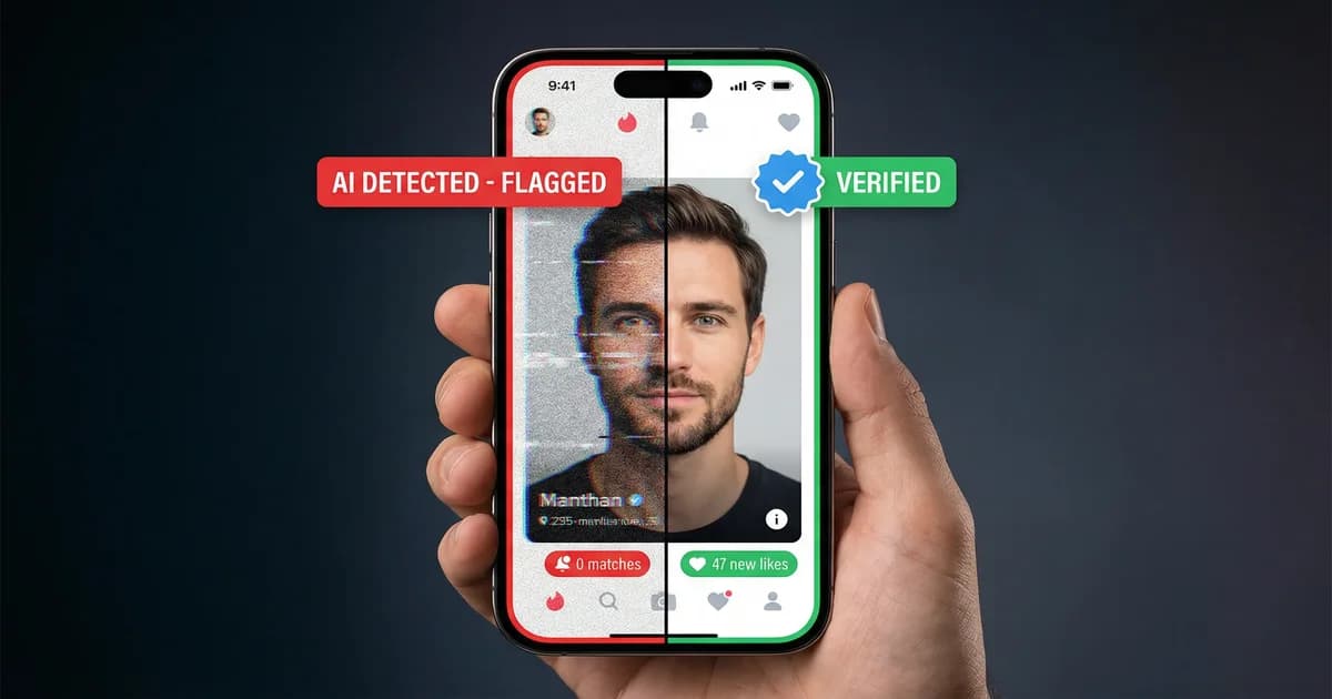 AI photo detection concept showing how dating apps analyze images