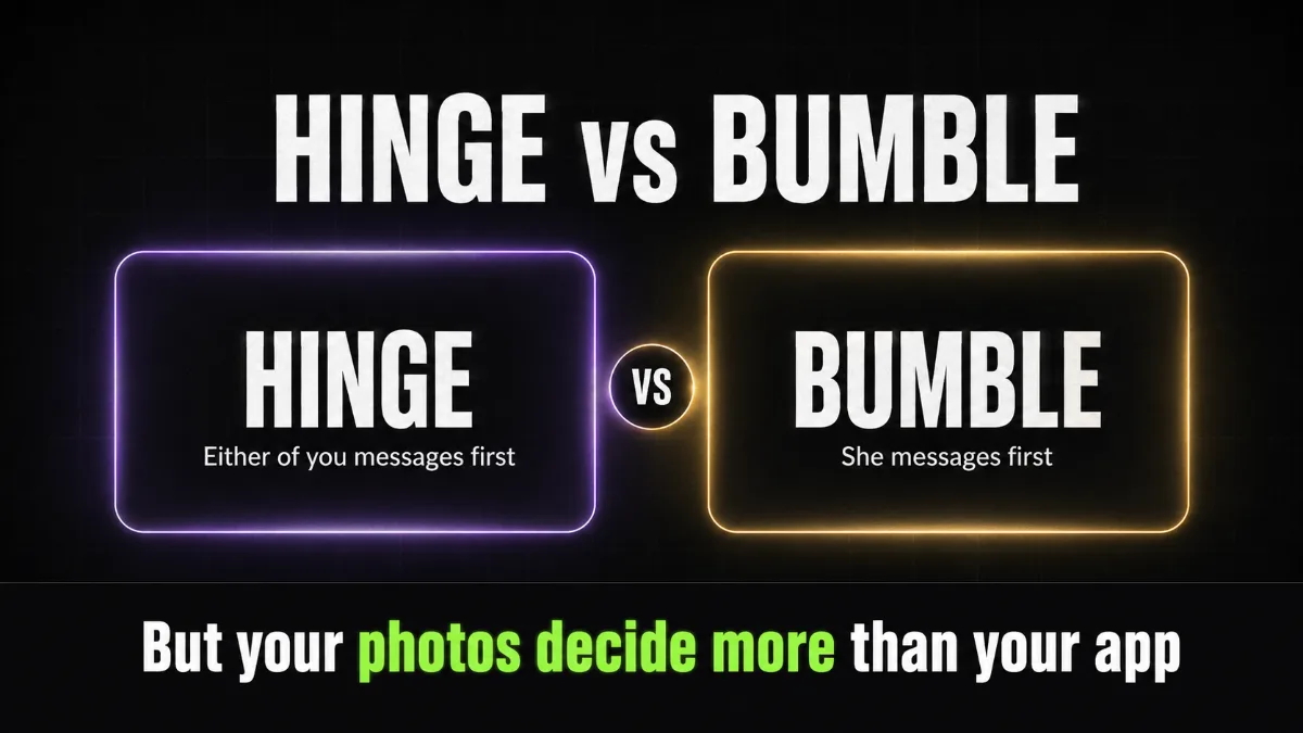 Hinge vs Bumble 2026 comparison for guys — two dating apps side by side