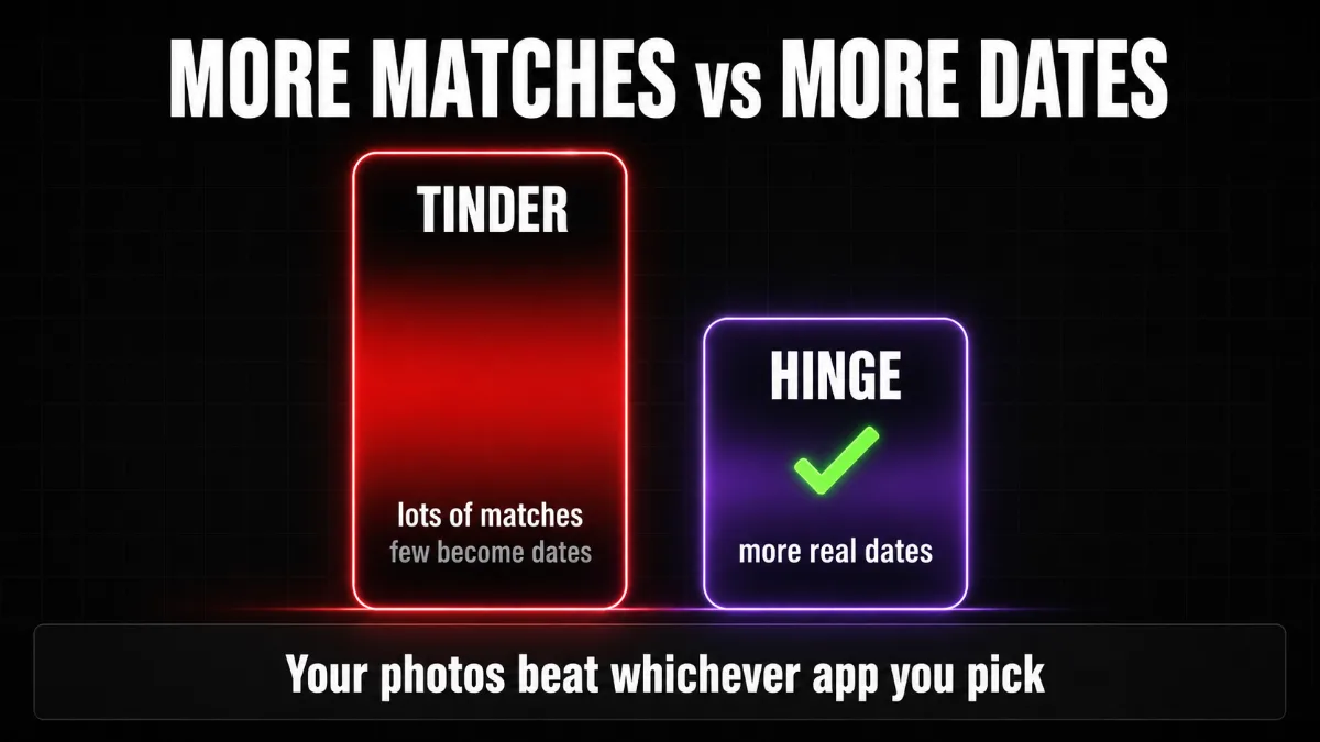 Hinge vs Tinder 2026 comparison for guys — two dating apps side by side