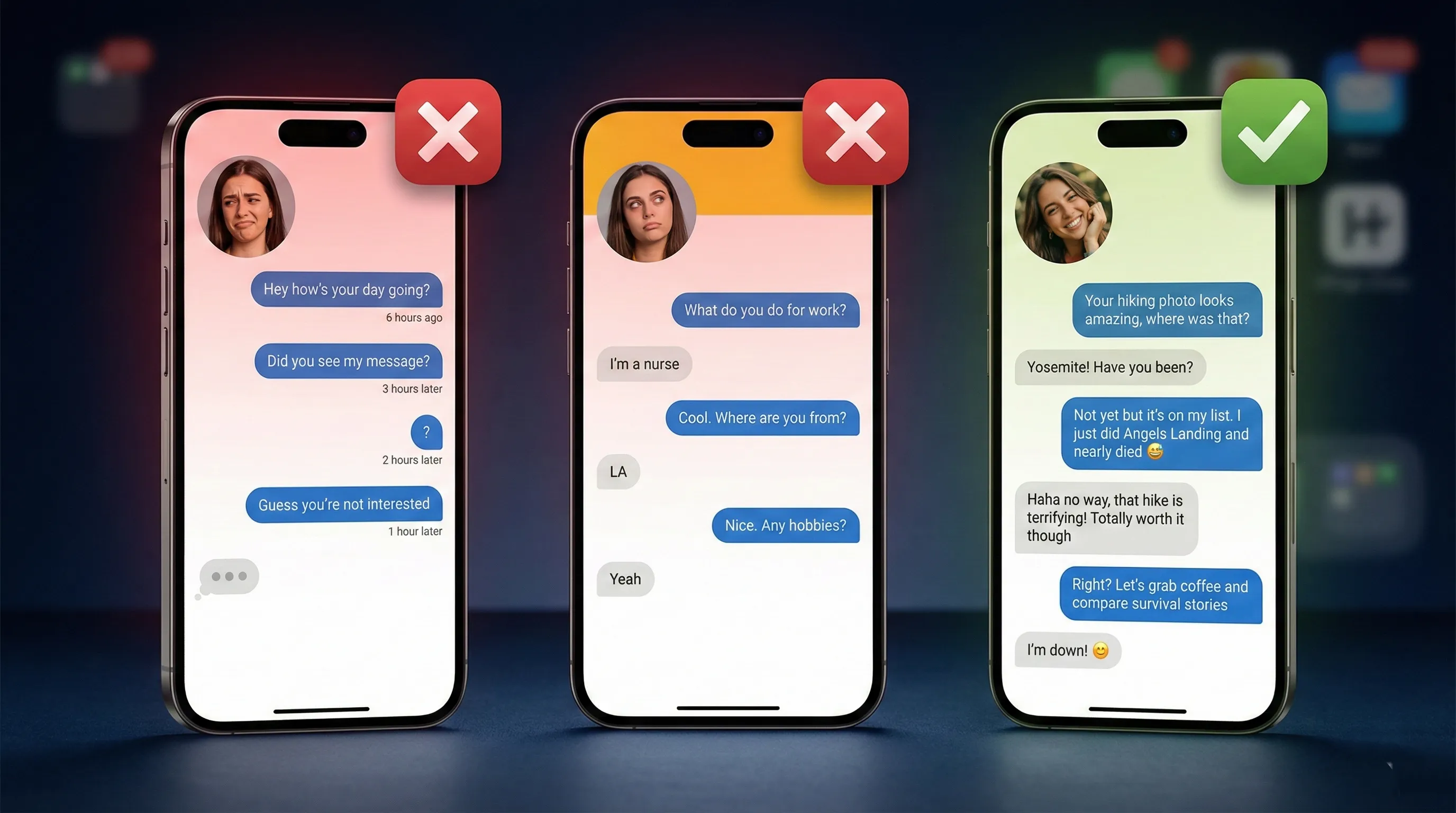 Guy texting on dating app making common messaging mistakes