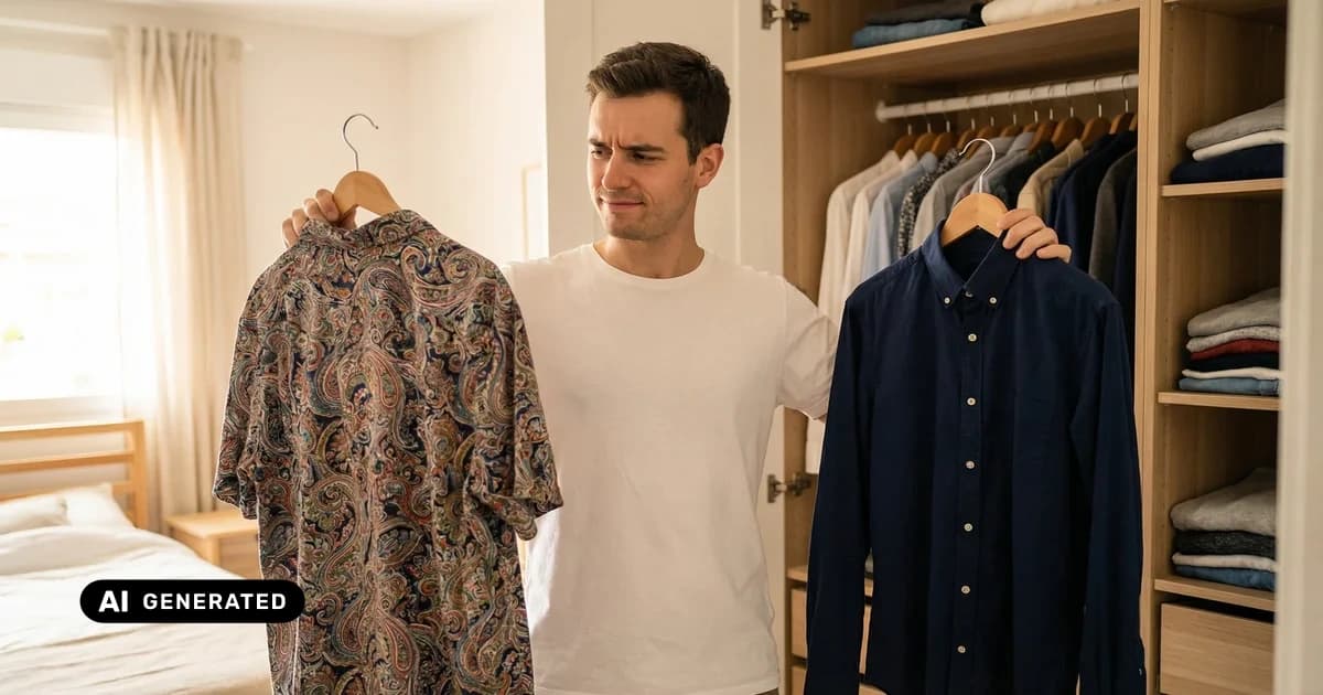 Man choosing outfit for dating profile photos — AI-generated