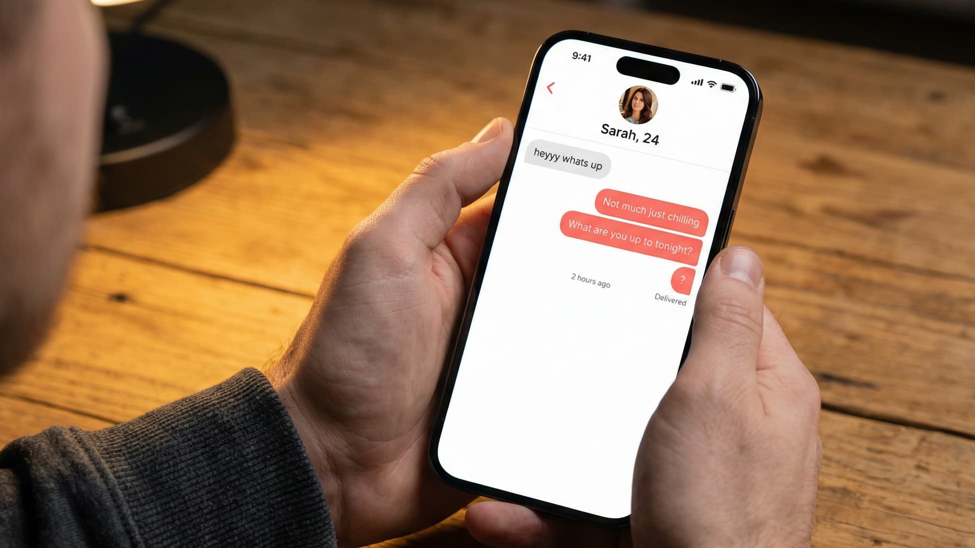 Phone showing dating app conversation with no reply