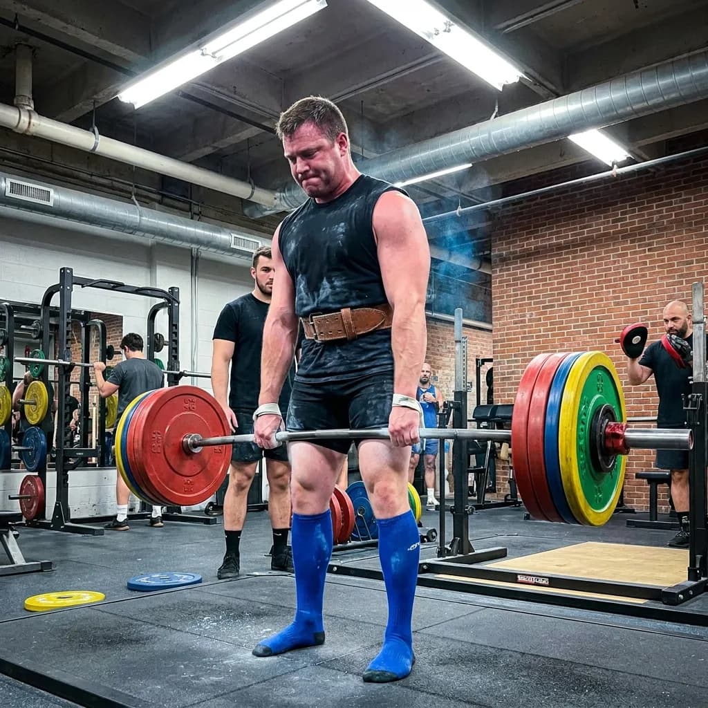 Sample AI dating photo — deadlift mid-pull