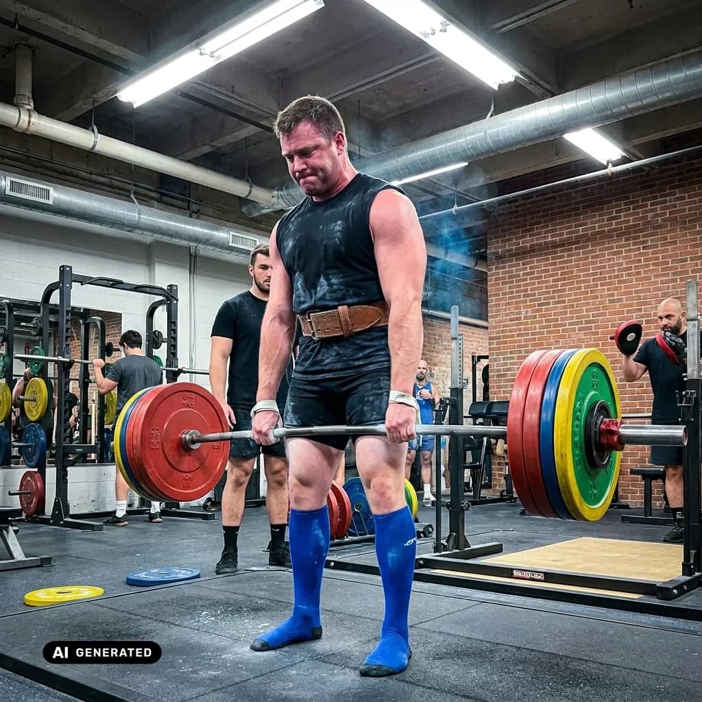 Sample AI dating photo — deadlift mid-pull — AI-generated