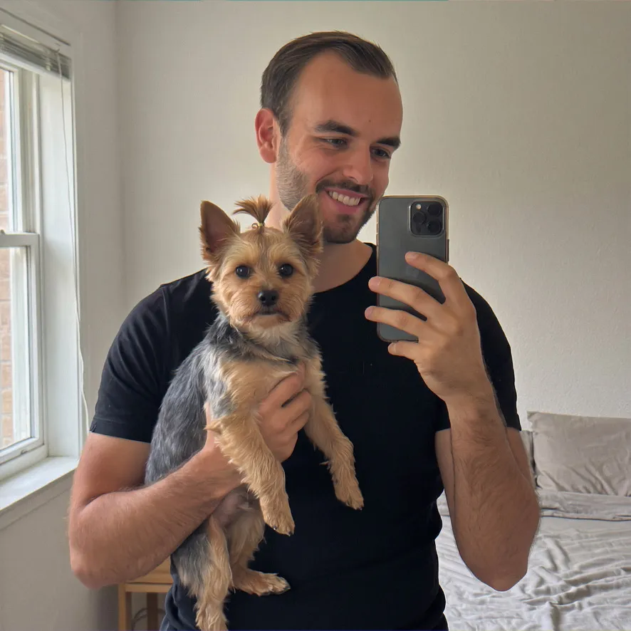 Sample AI dating photo — with the dog