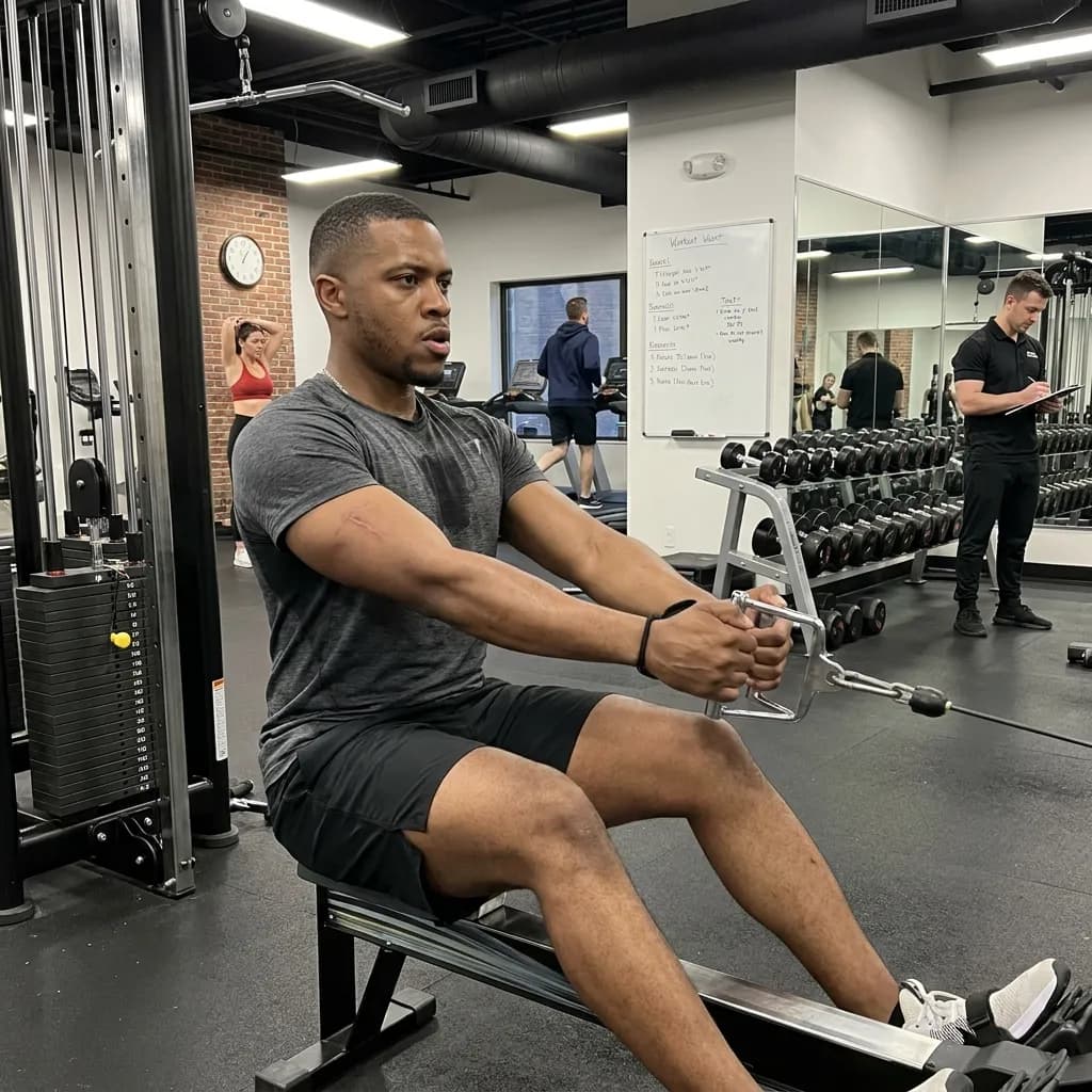 Eksempel på AI-dating-billede — kabelroning i fitness