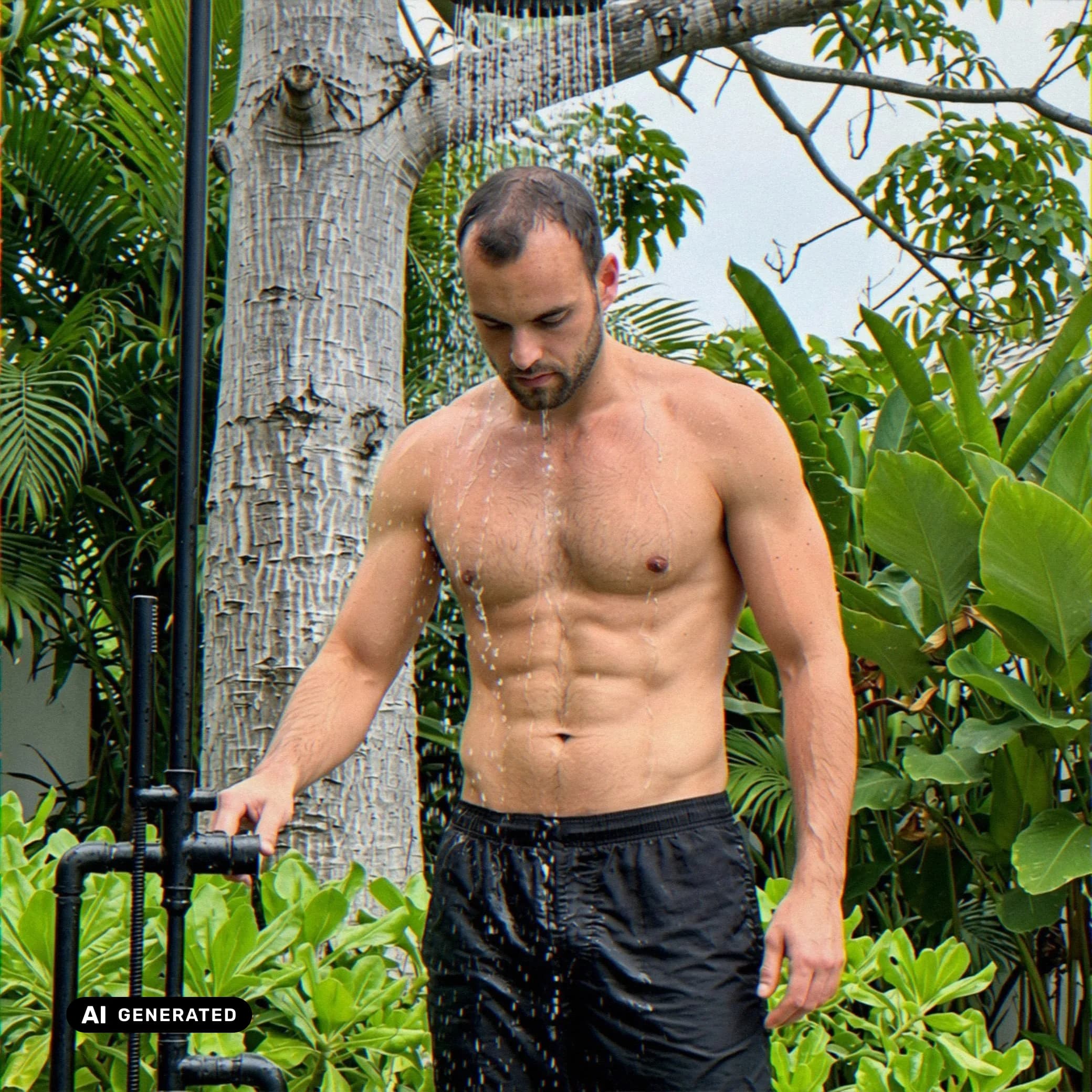 Sample AI dating photo — post-workout — AI-generated