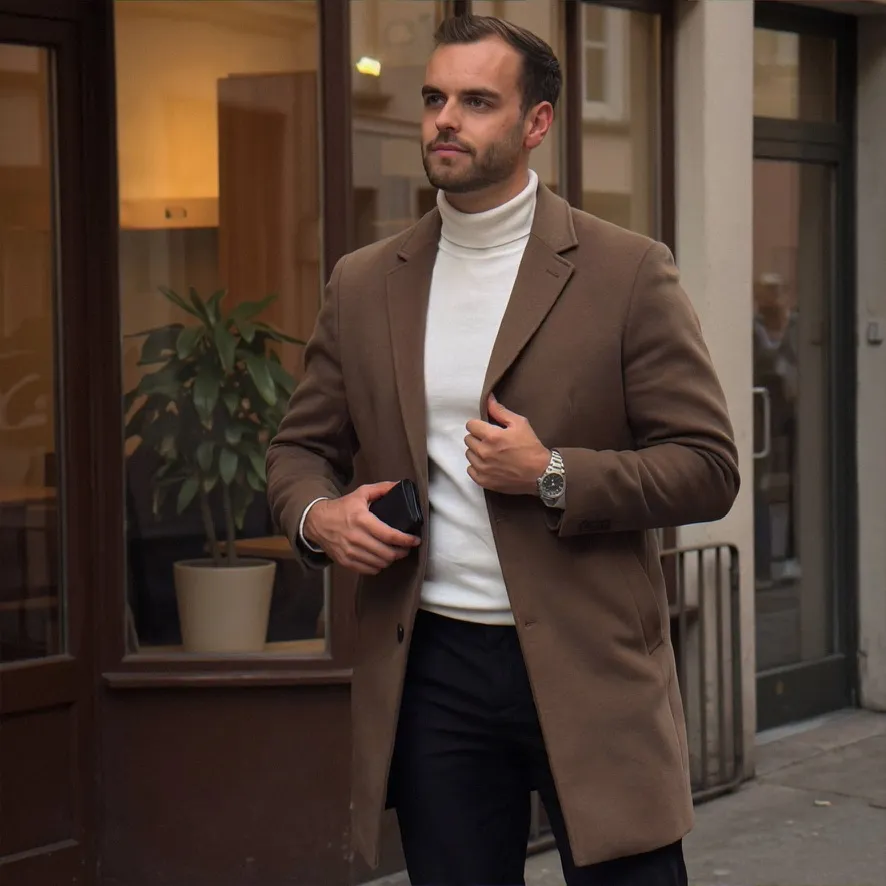 Sample AI dating photo — in a coat