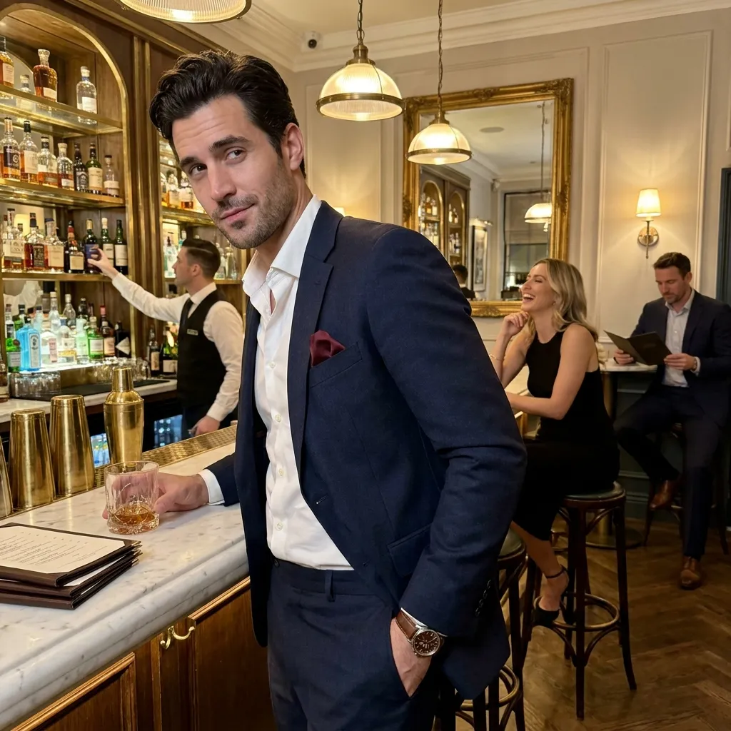 Sample AI dating photo — hotel bar
