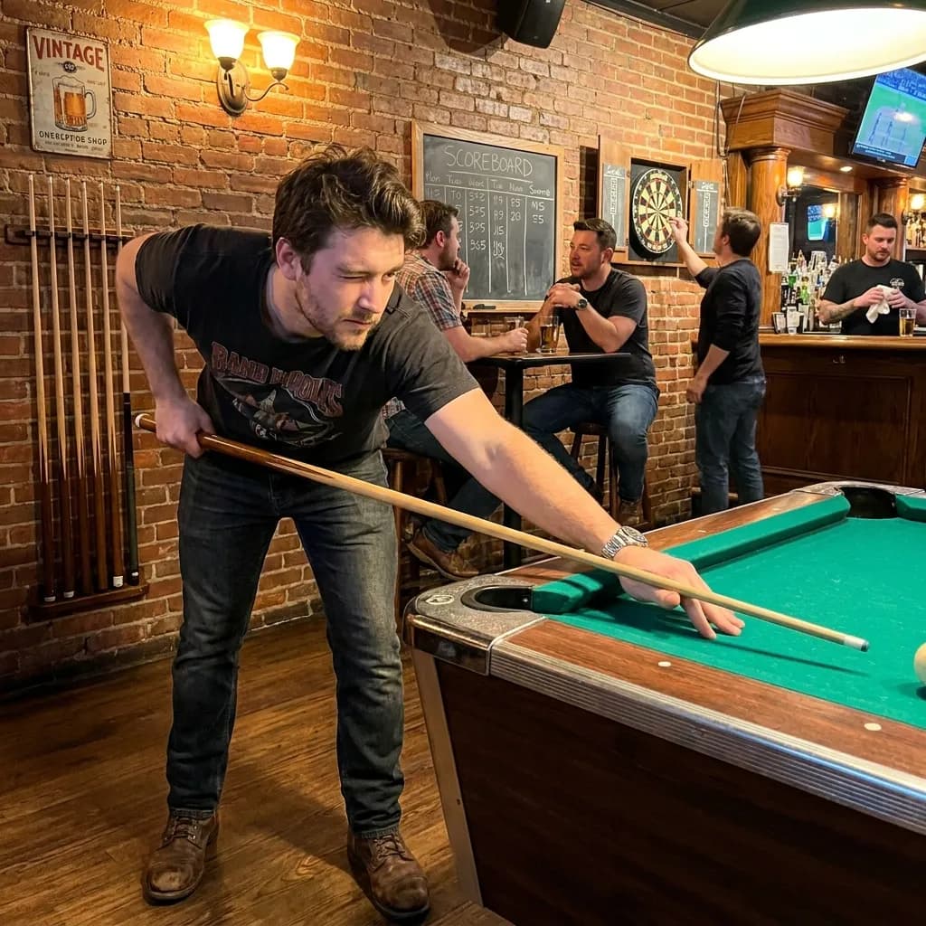 Sample AI dating photo — pool table at the pub