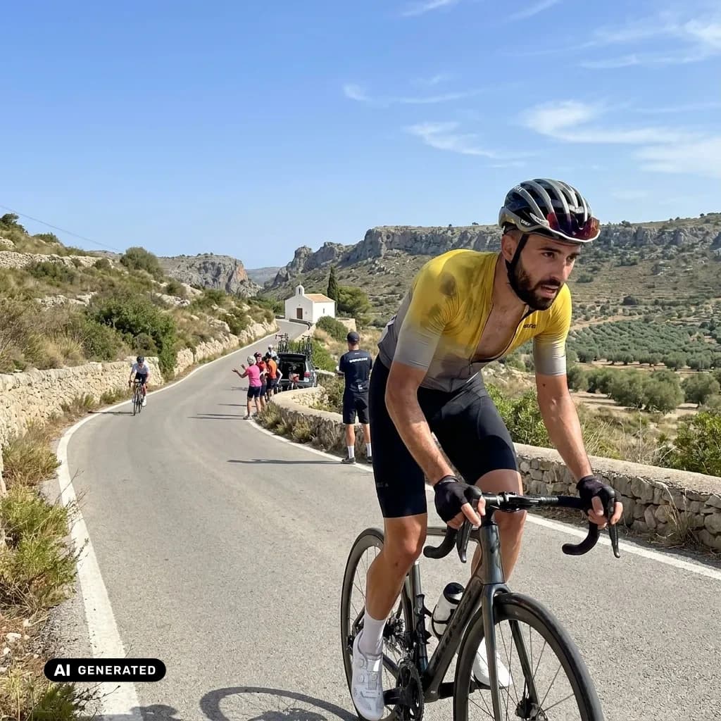Sample AI dating photo — mountain road cycling — AI-generated