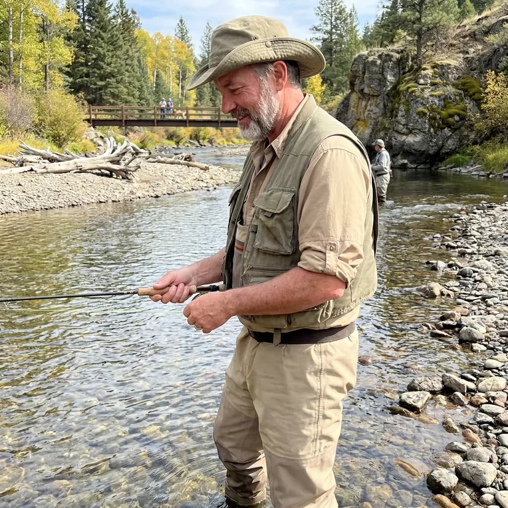 Sample AI dating photo — fly fishing the river