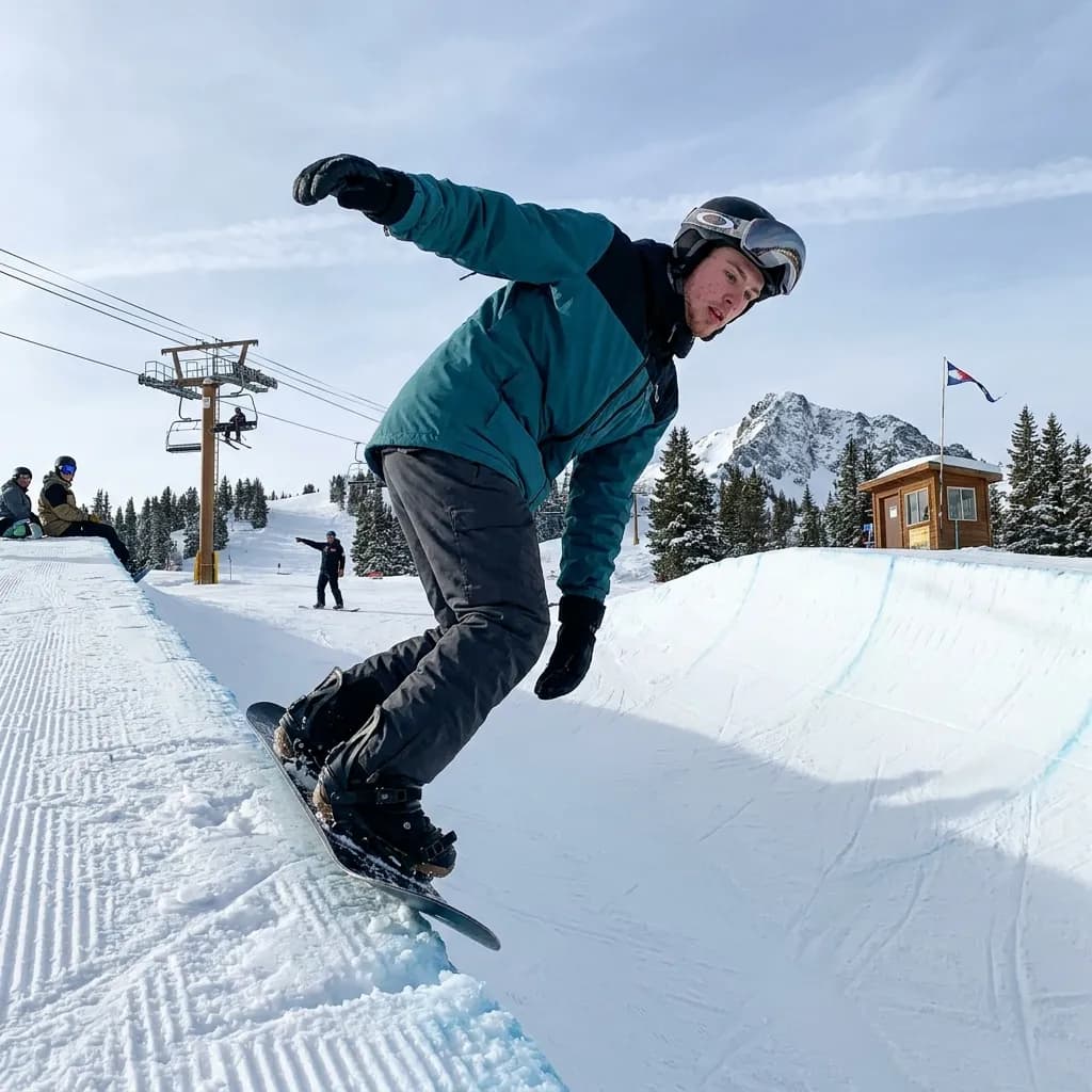 Sample AI dating photo — snowboard halfpipe