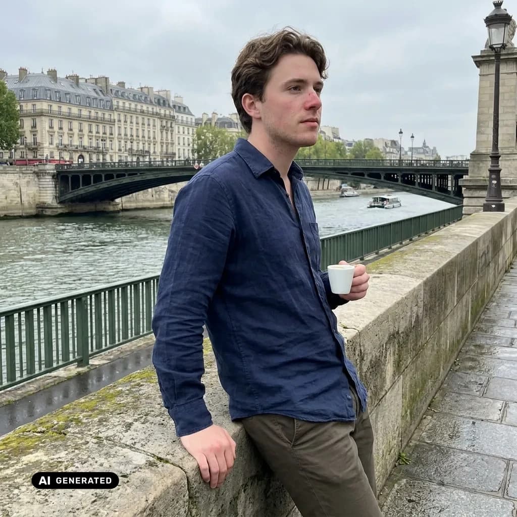 Sample AI dating photo — Paris Seine — AI-generated