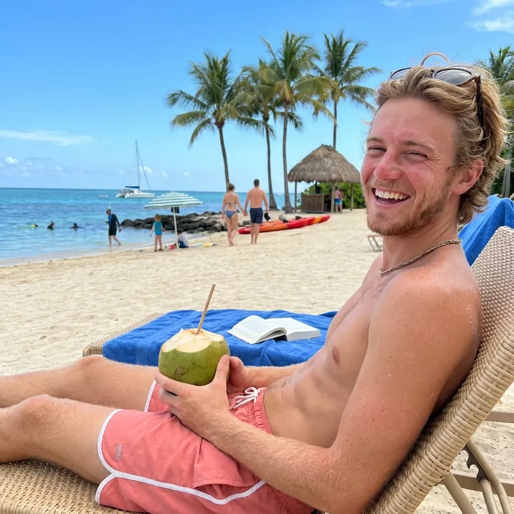Sample AI dating photo — tropical beach