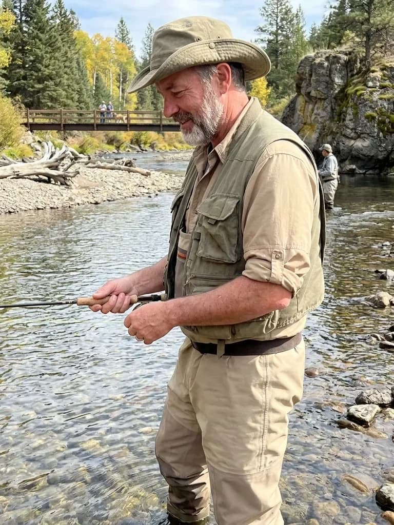 Ejemplo de foto de citas IA — pesca con mosca en el río