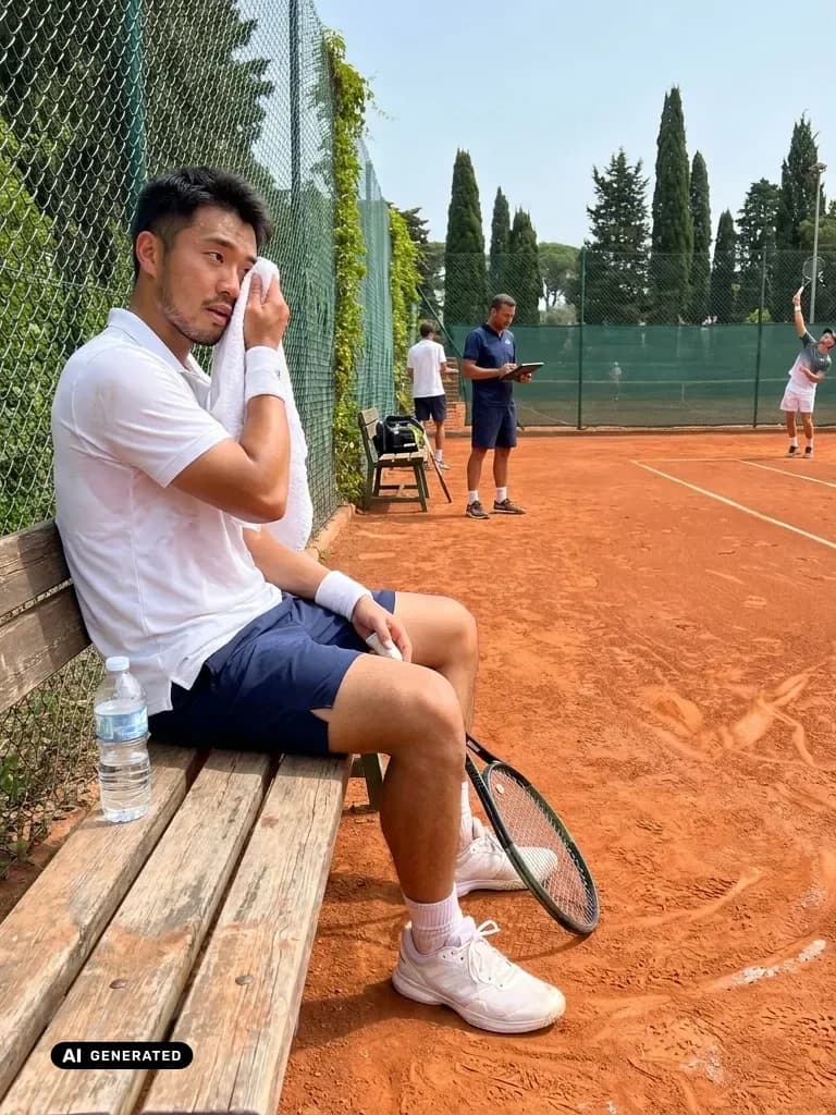 Sample AI dating photo — courtside tennis — AI-generated