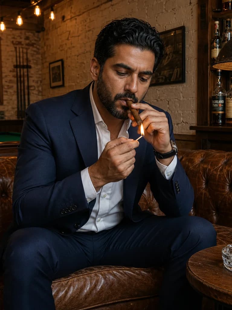 Ejemplo de foto de citas IA — cigar lounge