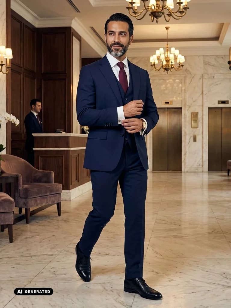 Sample AI dating photo — hotel lobby cufflink — AI-generated