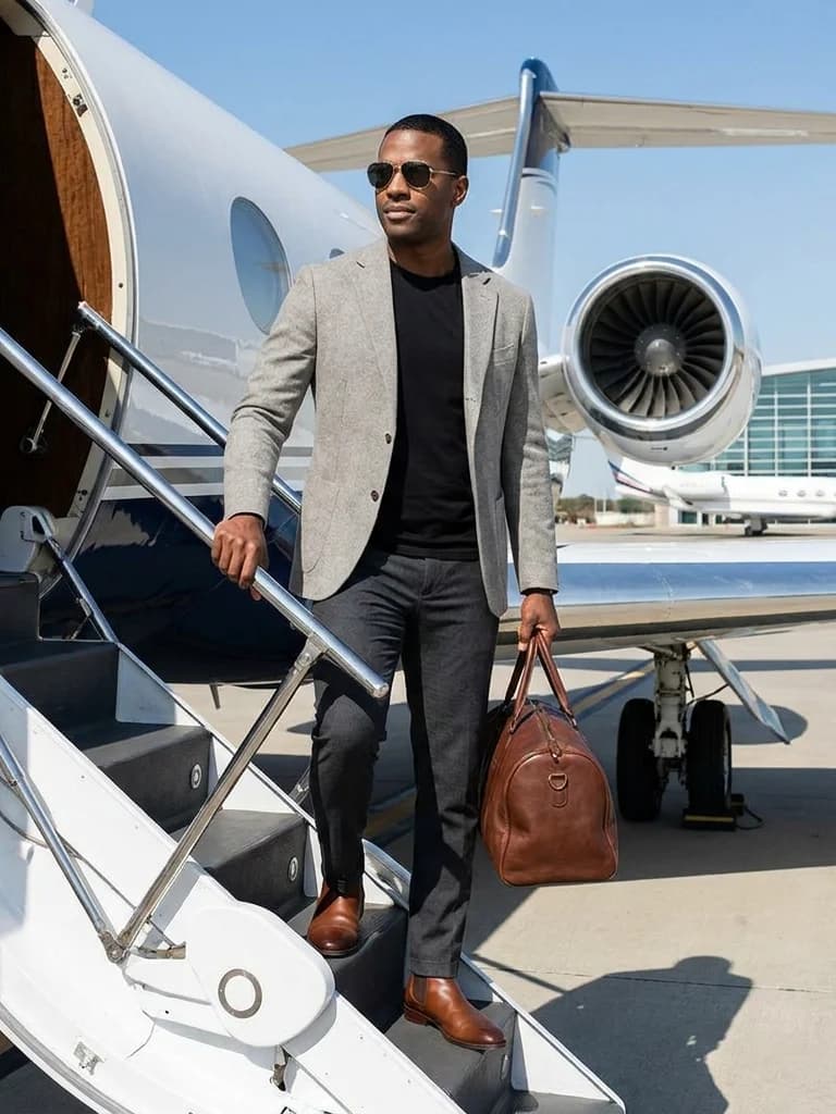 Ejemplo de foto de citas IA — private jet stairs