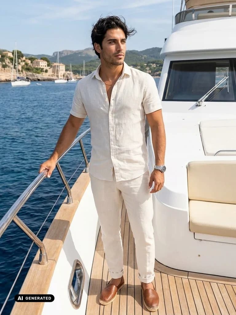 Sample AI dating photo — yacht foredeck — AI-generated