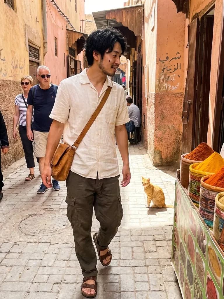 Ejemplo de foto de citas IA — medina de Marrakech
