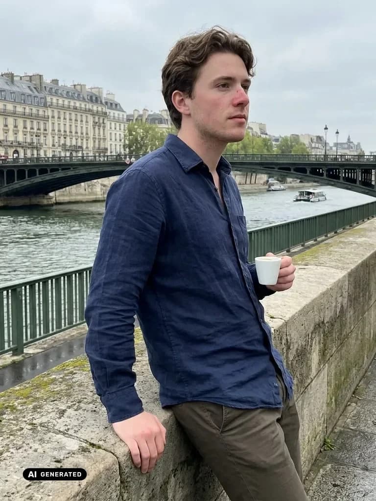Sample AI dating photo — Paris Seine — AI-generated